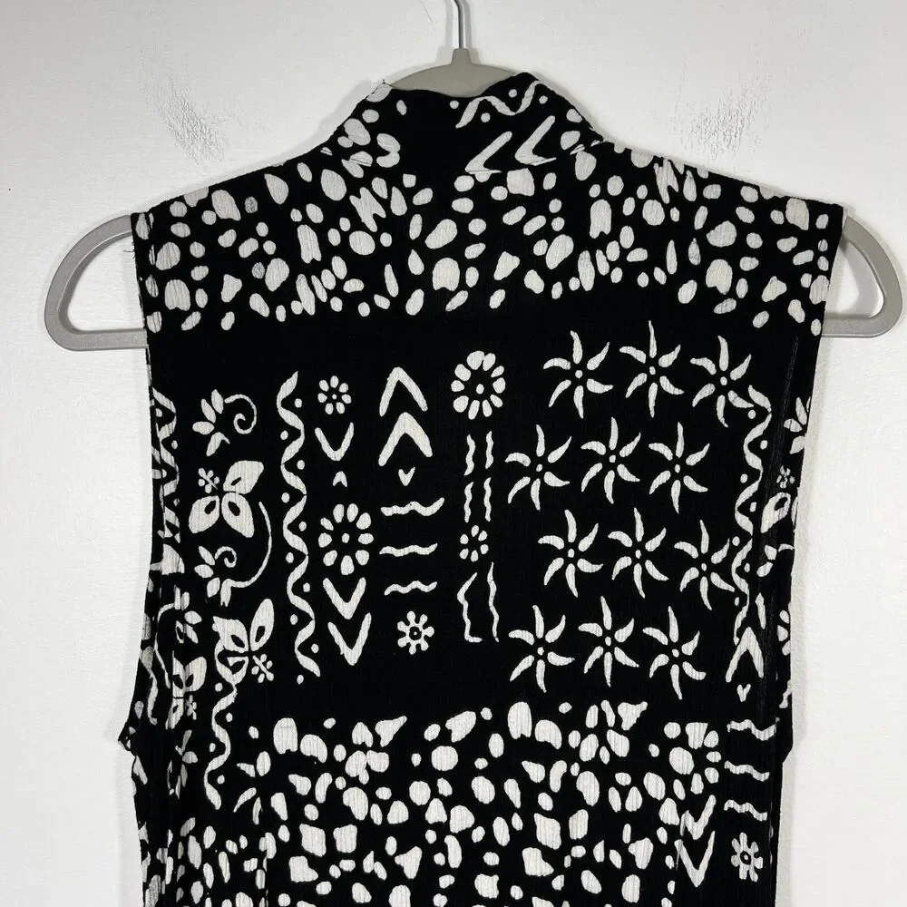 Buster N Bogi Dress 0X Black White Batik Button Front Sleeveless Flowy Floral - Picture 7 of 15